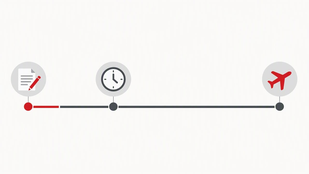 Timeline showing early filing before planned travel